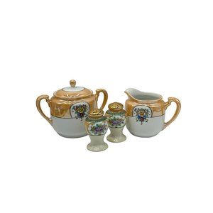 Vtg Lusterware Set of Creamer Sugar Salt & Pepper Shakers Noritake Made in Japan